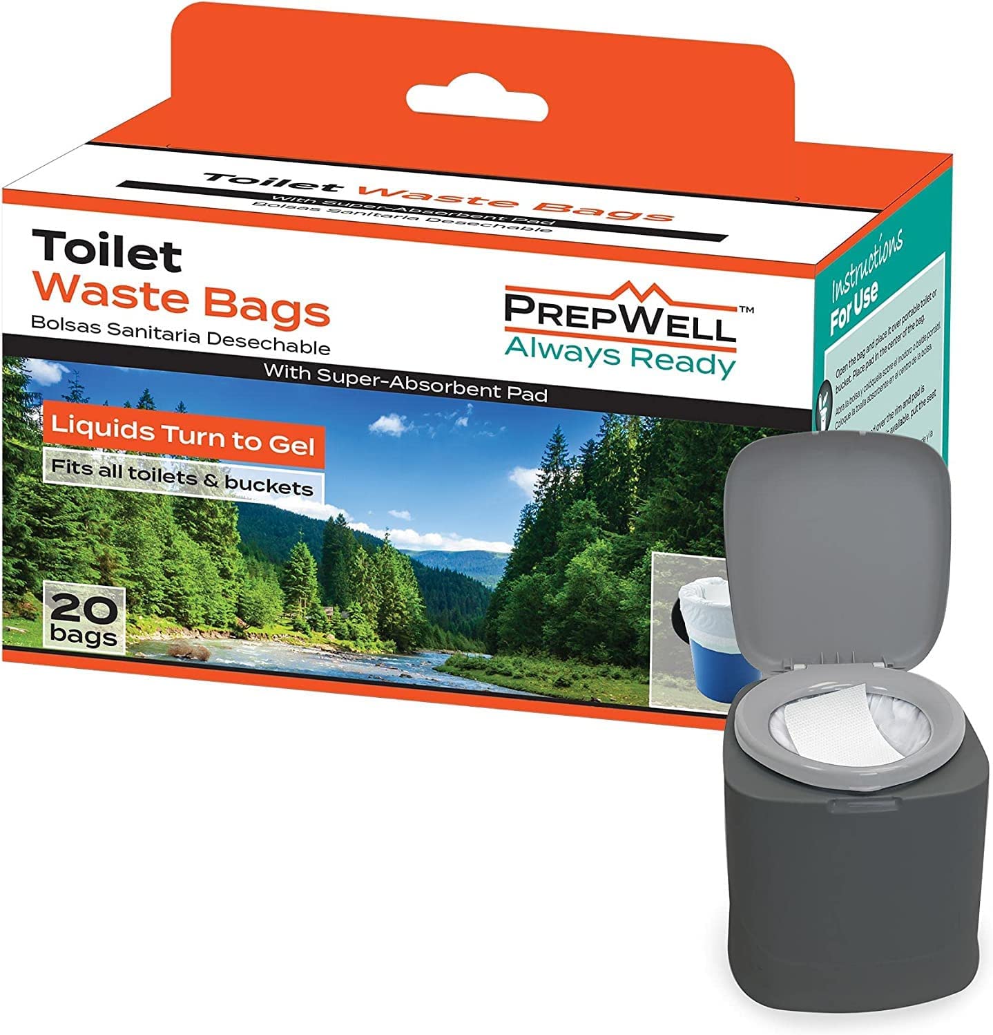 PrepWell Toilet Waste Bags - Box of 20 Bags